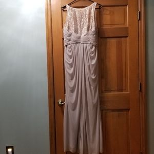 Champagne formal gown with lace and ruching